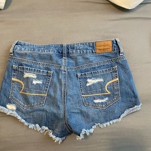 Dark washed ripped denim shorts, American eagle